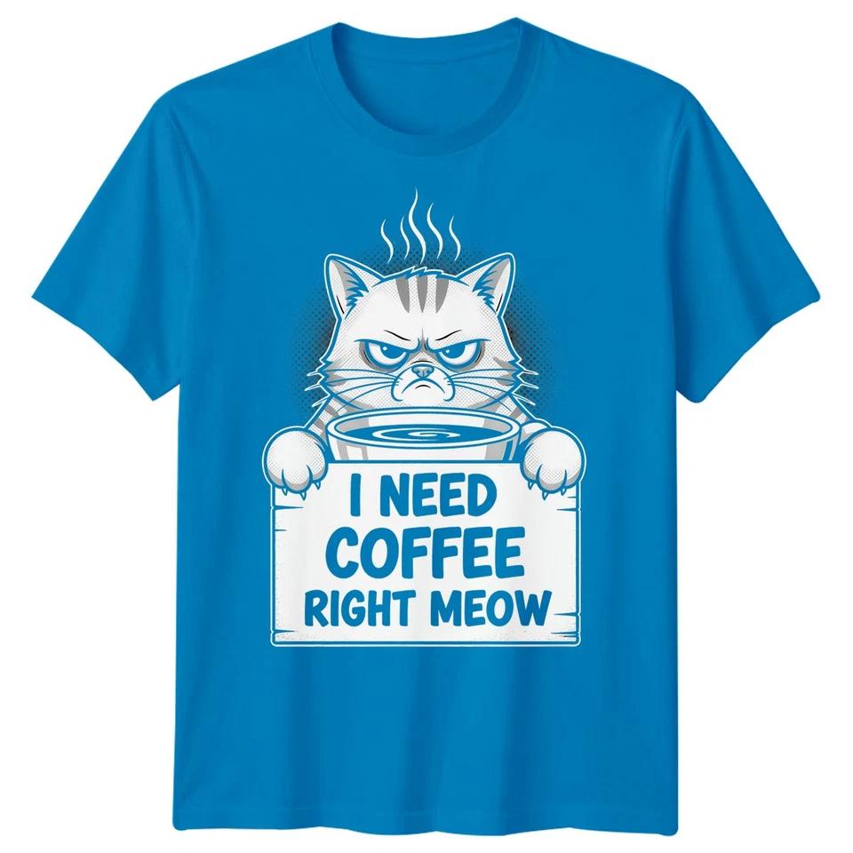 Grumpy Cat I Need Coffee Right Meow Funny Cats Humor Mens T-Shirt Coffee Lover 3 XL