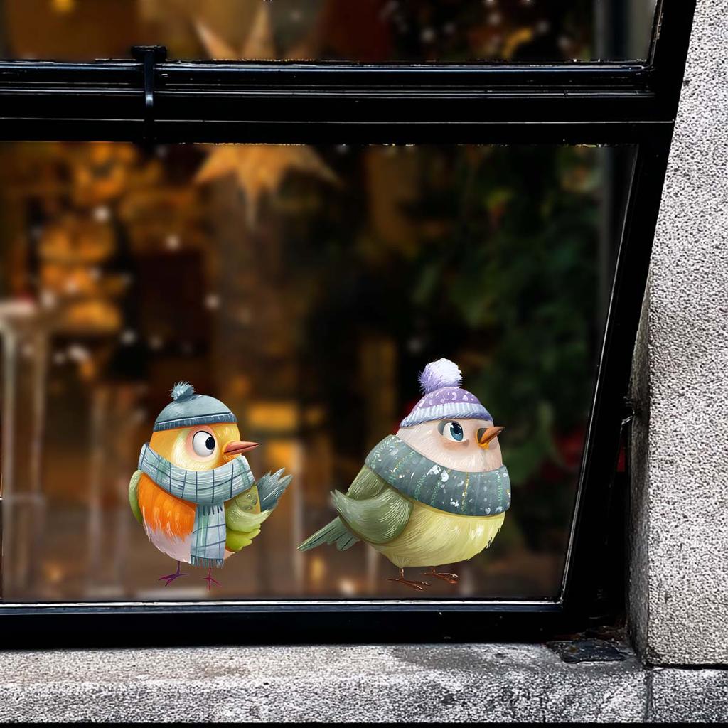 Warm and Cozy Winter Bird Window Sticker That Self-adheres and Leaves No Residue. Compatible with Christmas Stickers.