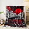 A Swirling Pattern of Clouds, Waves, a Mountain, and a Bold Red Sun. for All Seasons Blanket Lunch Break Throw Gift