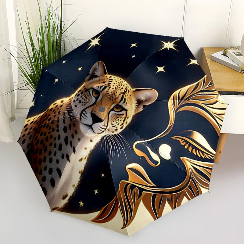 1pc Cheetah Print Folding Umbrella, Durable, Suitable for Outdoor Activities or Rain, Suitable for Commuting yy251027112