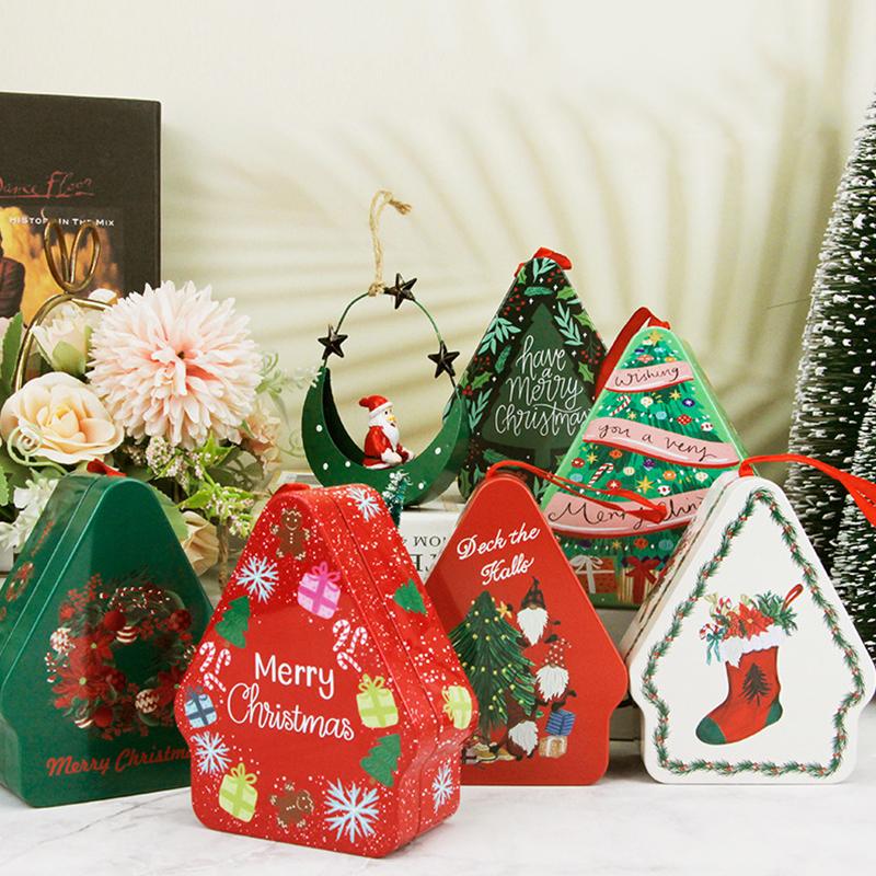 Christmas House Shape Xmas Atmosphere Christmas Decorations Chocolate Jar With Lanyard Cute Candy Box Kids 10.5x8.5x4cm