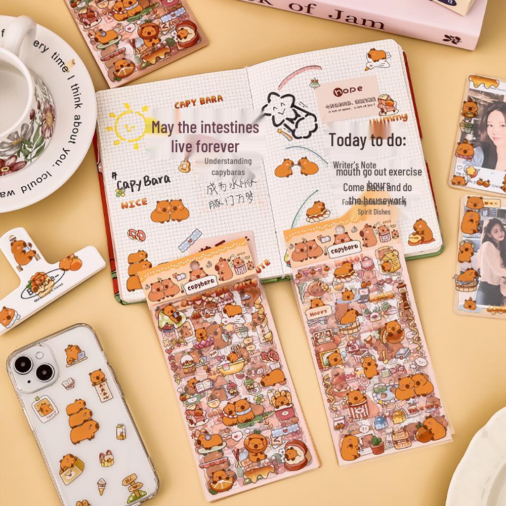 Capybara Waterproof Transparent PET Cartoon Stickers for Diaries and Journals