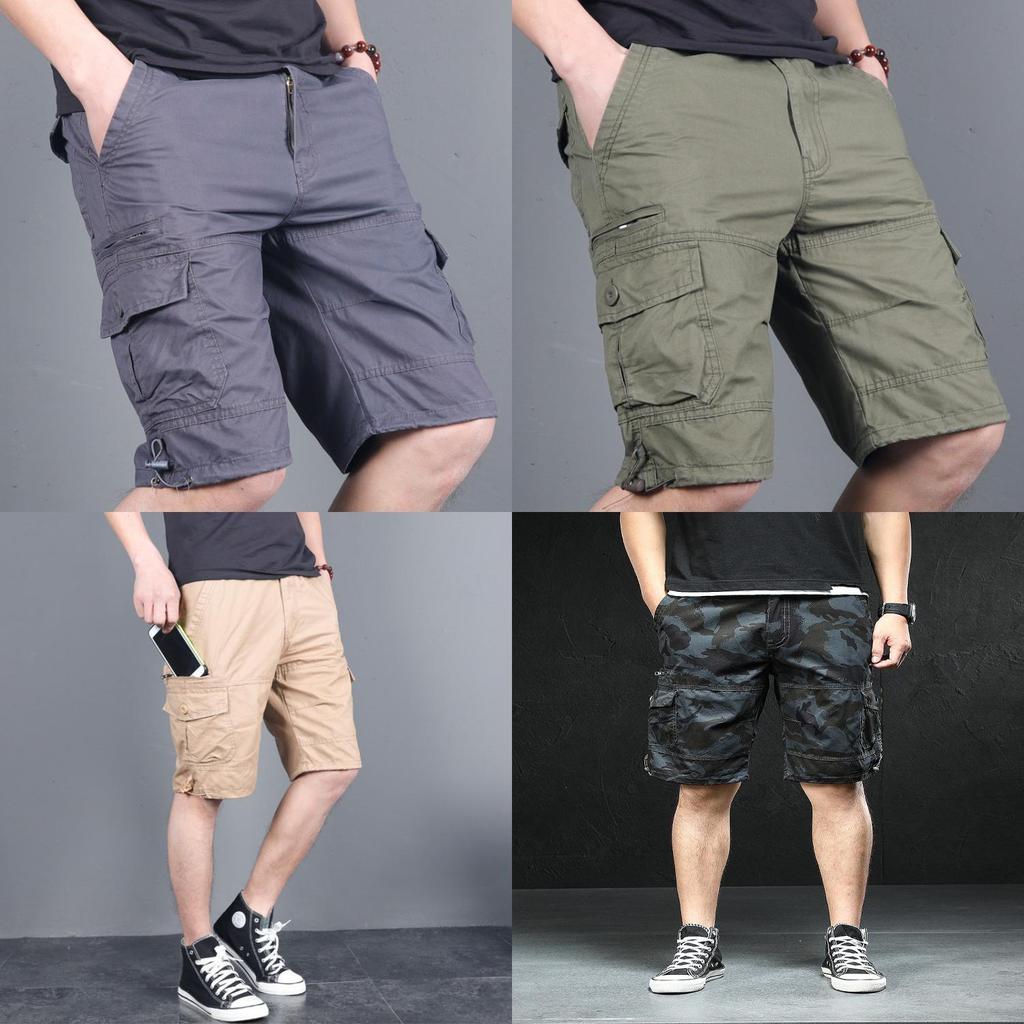 Men Summer Cargo Shorts With Multiple Pockets And Zipper For Casual Urban Style