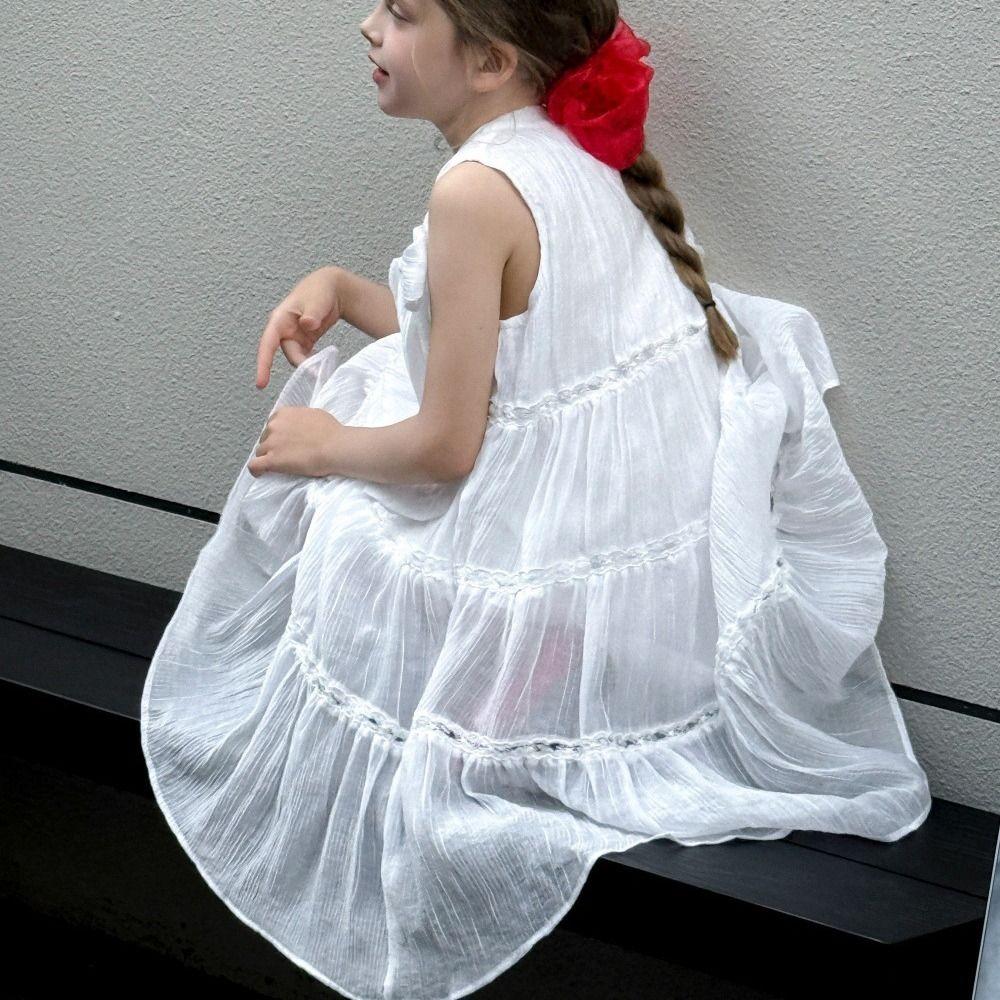 Loose Summer Cake Dress Ruffle Teens Long Dress Elegant Girls Princess Dress  Students