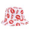 New fashionable heart-shaped printed double-sided bucket hat kiss pattern trendy sunshade sun hat sunscreen basin hat