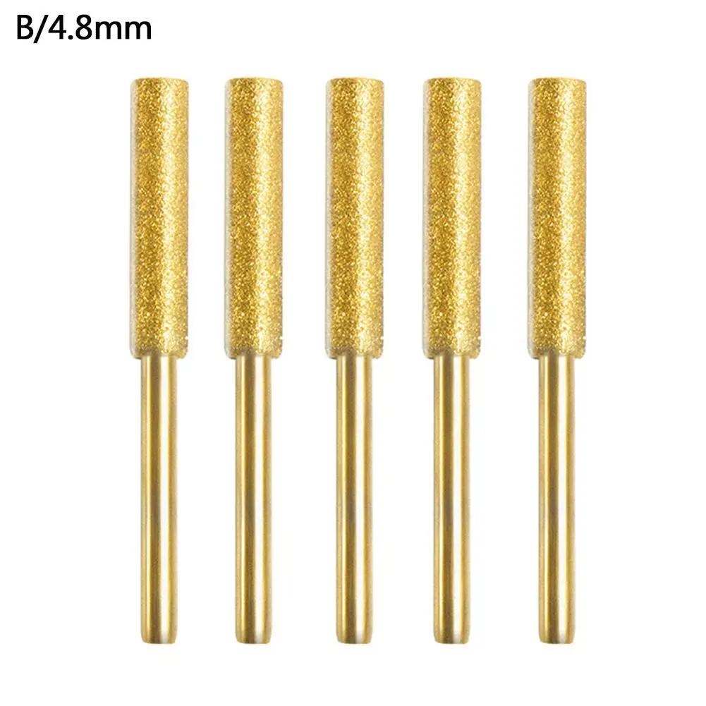 5Pcs Diamond Coated Cylindrical Burr Grind Bit Sharpening Saw Chains 4.0/4.8/5.5mm Emery Grinding Head For Chainsaw Sharpen Y2D0