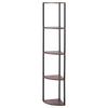 Scaffale Angolare a 5 Piani, Supporto Angolare Alto con Luce LED, Organizzatore Torre Scaffali a Muro con Telaio in Metallo e Ripiani in Legno, Stretto Espositore per Libri