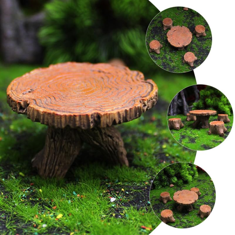 Amosfun Miniature Stump Table and Chair Miniature Model Chair Decorative Mini House Interior Garden Outdoor Resin Set, Figurine, Ornament,