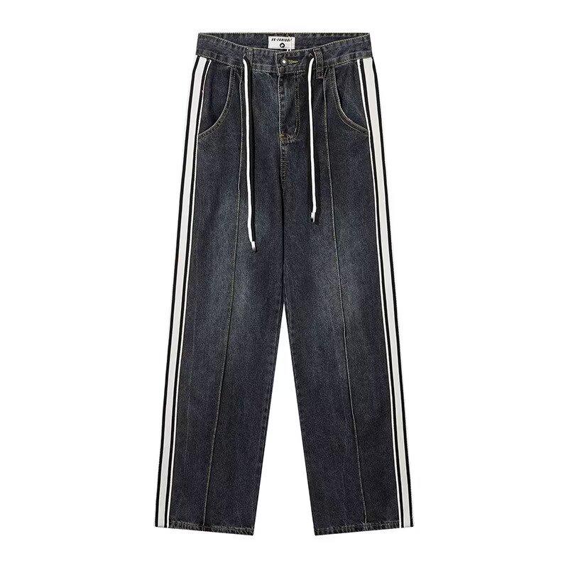 

Женские джинсы с завышенной талией, прямого кроя, для похудения, весна/осень 2024, с цветной вставкой и кулиской. 3XL серый