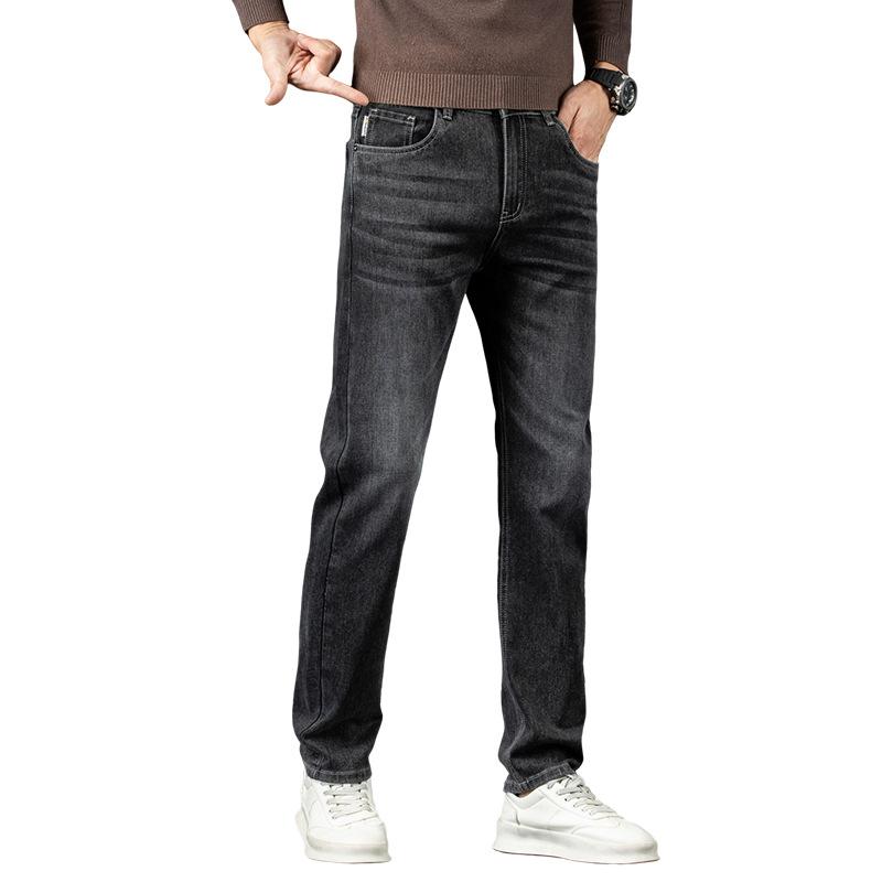 Autumn and winter velvet men's jeans, trendy youth retro loose elastic straight long pants for men