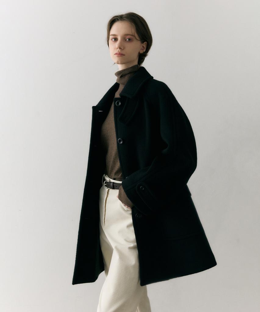 OSTKAKA Cashmere Wool Blended Single Half Coat Black