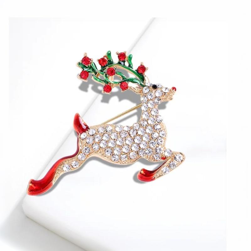 Christmas Rhinestone Elk Brooch Fashion Enamel Fawn Lapel Pin Durable Unisex Animal Pin for New Year Party Outfit Accessory