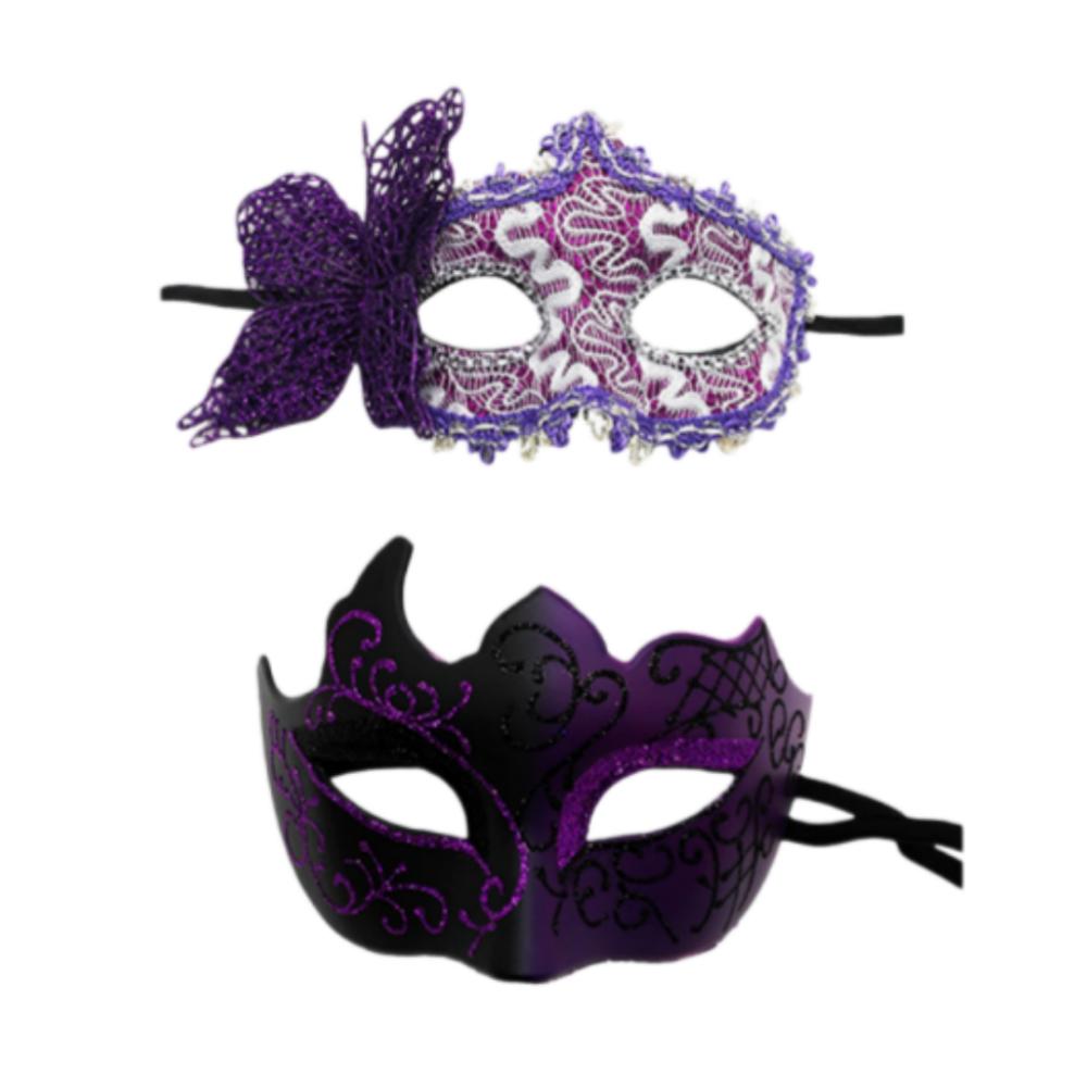 

2pcs Elegant Lace Masquerade Party Mask Set Butterfly Painted Couples Masks Half Face Masks for Women Men Dress Carnival Prom фіолетовий