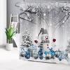 Winter Christmas Shower Curtain with Hooks, Cute Snowman in Snowy Forest Shower Curtain for Bathroom Decor Pine Tree Covered