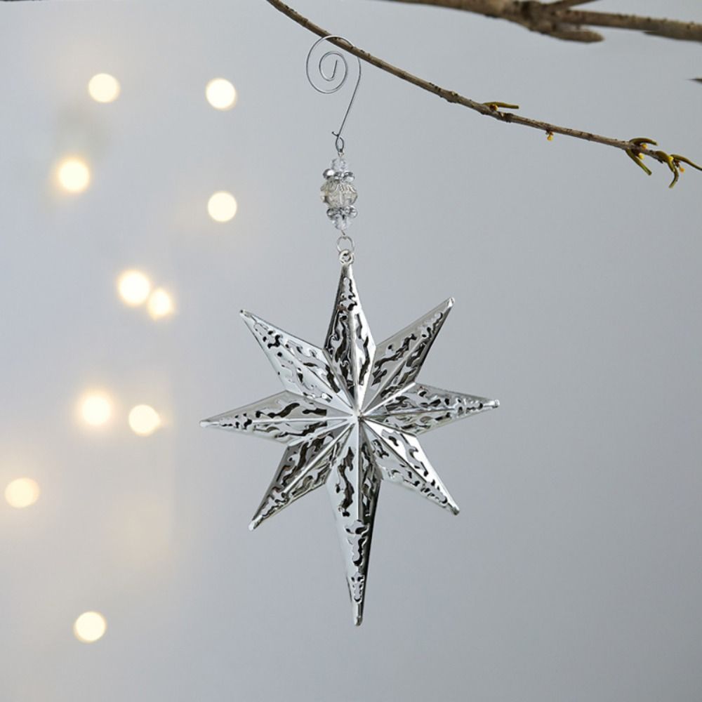 Iron 3D Christmas Snowflakes Pendant Three-dimensional Glitter Christmas Tree Hanging Ornaments Reusable Plating Gold/Silver