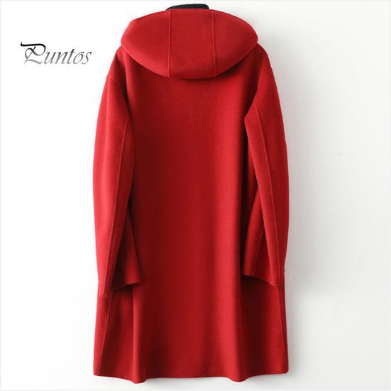 Lady Overcoat Women Winter Coat Long Sleeves Single-breasted Hooded Solid Color Pockets Keep Warm Cardigan Single Side Cashmere Wool Large Size Thick