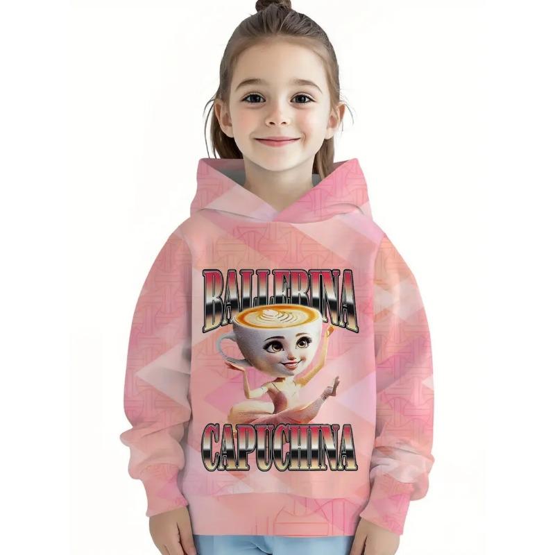 Cappuccina Ballerina Funnu Italian Brainrot Meme Girl Clothes Hoodies Autumn Winter Long Sleeve Sweatshirts Casual Children Tops