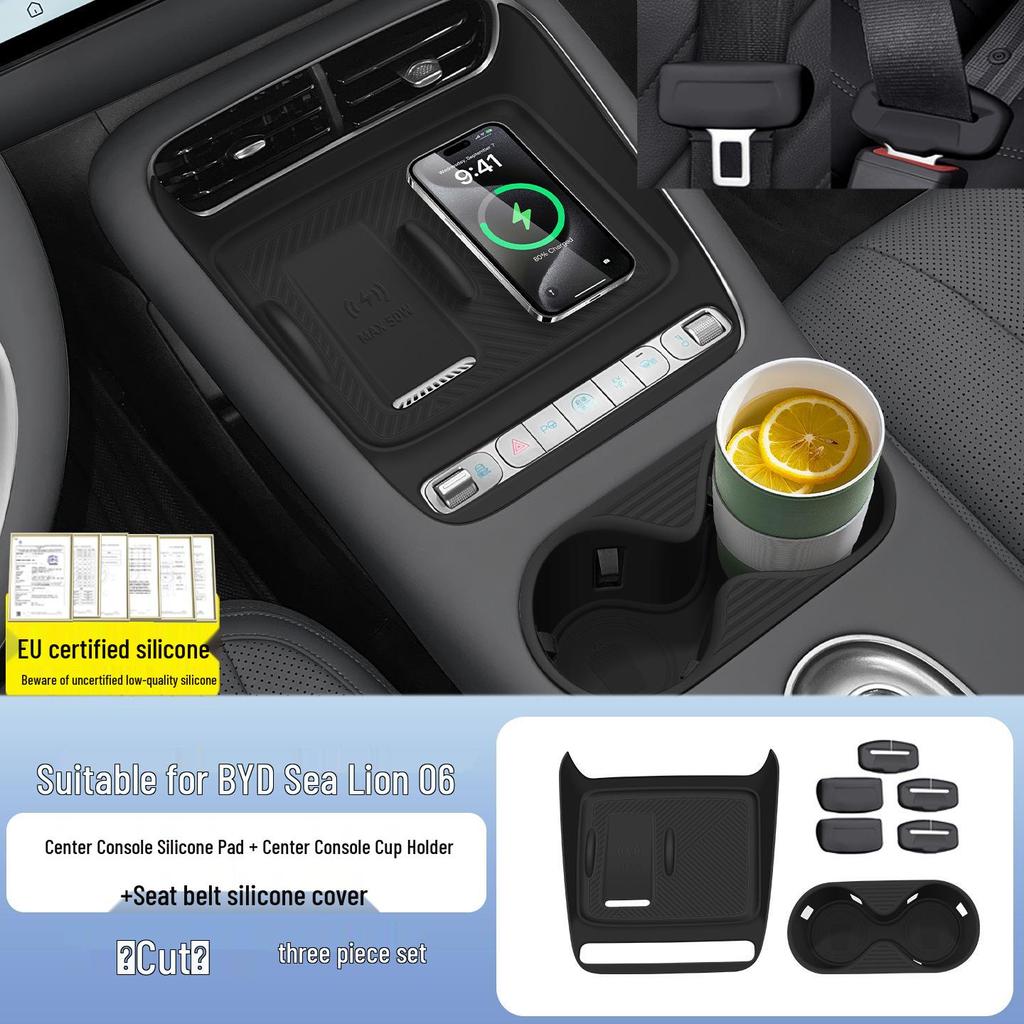 BYD Sea Lion Wireless Charging Silicone Pad & EV Cup Holder Cover for 25 Models