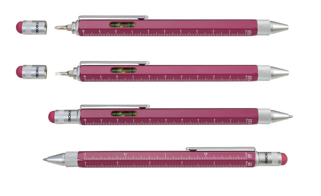 TROIKA Kugelschreiber mit Zentimeter- und Zoll-Orchideenblumen-Multifunktionslineal, Wasserwaage, Mehrfachstift, Konstruktion,