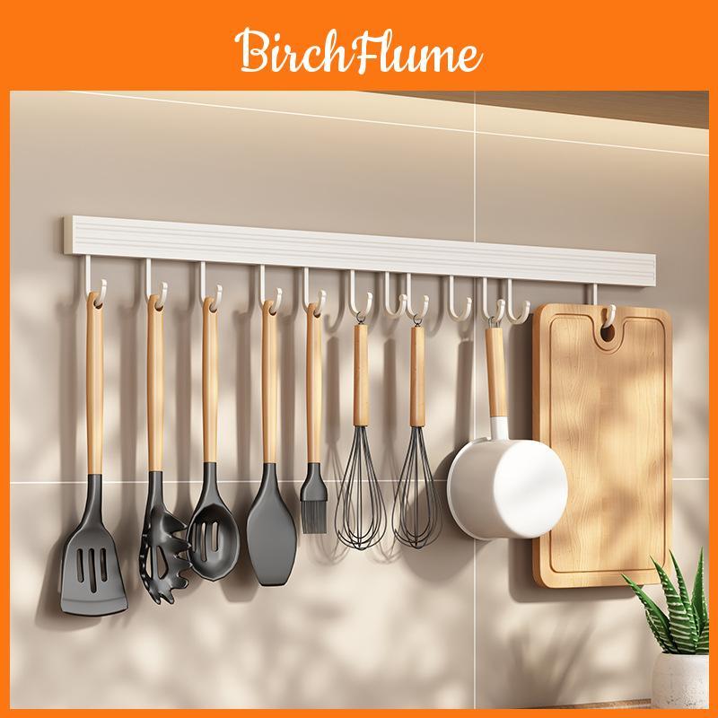 Kitchen Wall Mounting Rack With Space Aluminum Hooks For Utensils And Cookware Storage