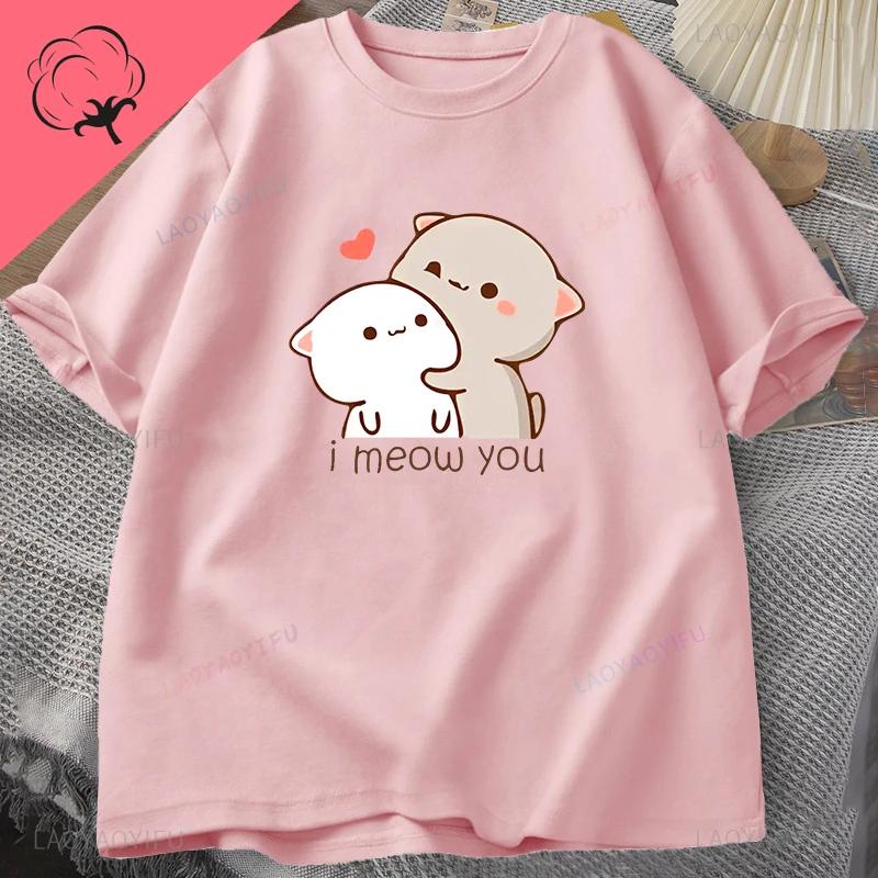 Cute Bubu Dudu Couple Cotton Tshirt Funny Cat Printed Women Men T-shirt Summer Short Sleeve Print O Neck Aesthetic Y2k Clothing