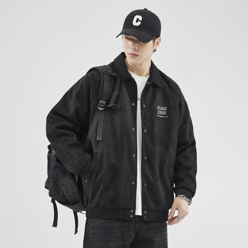 Серо-зеленая бейсбольная майка из оленьей кожи с бархатными лацканами — фото 5