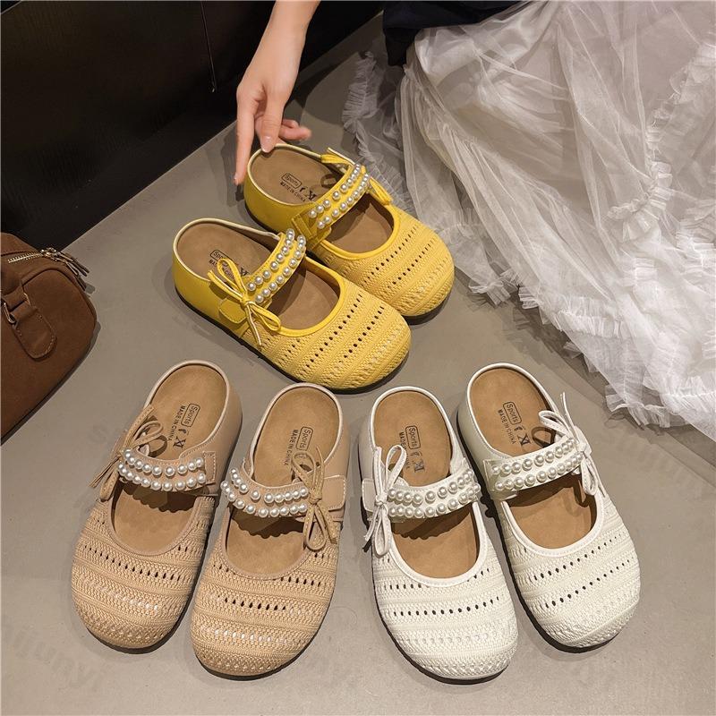 Fashion Women Ladies Slippers 2025 Cover Toe Slipers Women Platform Slides Mary Janes House Slippers Platform Cover Toe Pearl Flat Shoes