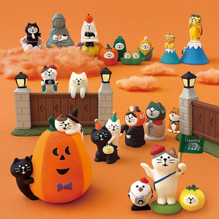 2025 Trendiges Halloween Japanische Katze Harzornament - DIY Cartoon Schreibtischdekoration