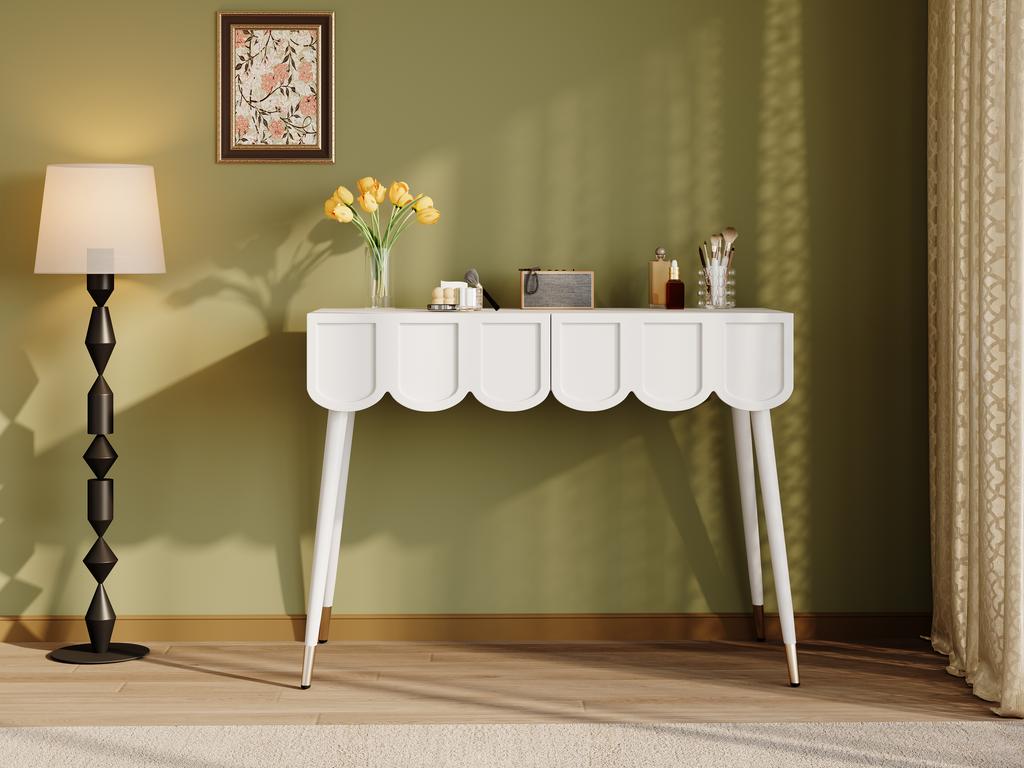 Vanity table, dressing table, with 2 drawers, metal legs, white, Dimensions: W100 × D40 × H76 cm