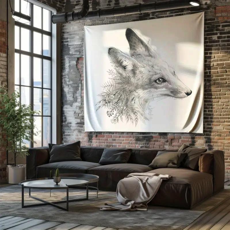 Botanical Fox Tapestry Wall Hanging Nature Forest Animal Home Decor Room Aesthetic Vintage Tapestry Dorm Wall Art Gift