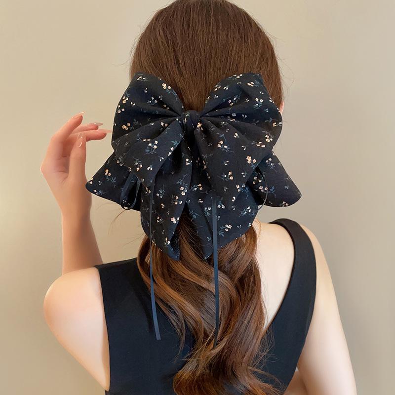 Elegant Retro Satin Bow Hair Clip for Women - Perfect for Low Ponytails and Head Ornaments