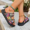 Women's Summer Bohemian Style Slippers Fashion Double Buckle Platform Sandals Woman Colorful Embroider Thick Sole Beach Slides