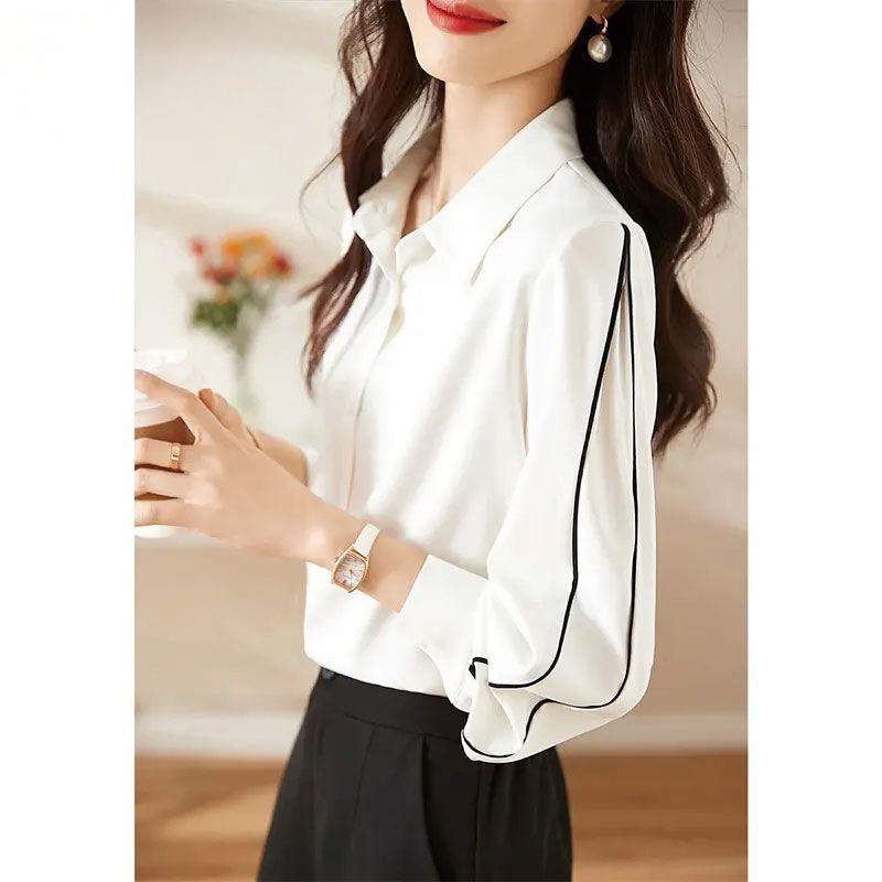 Hochwertiges weißes Chiffonhemd Damen Locker Langarm Lässige Bluse Herbst Frühling Slim Fit Elegant