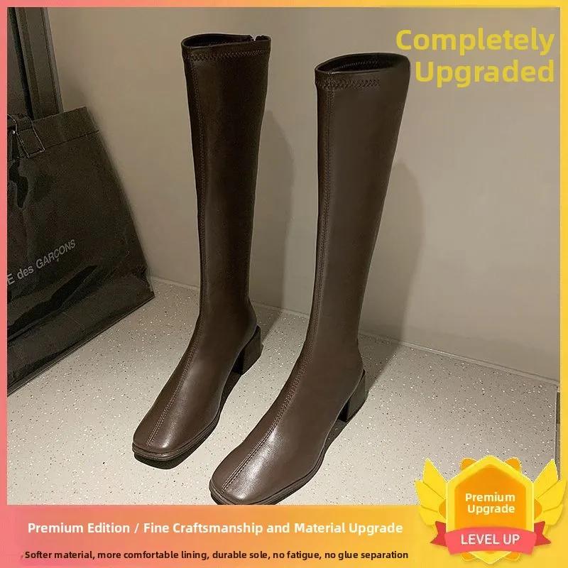 Long boots women s 2026 autumn and winter new British style small stature slimming high-heeled knight women s boots 34 коричневый