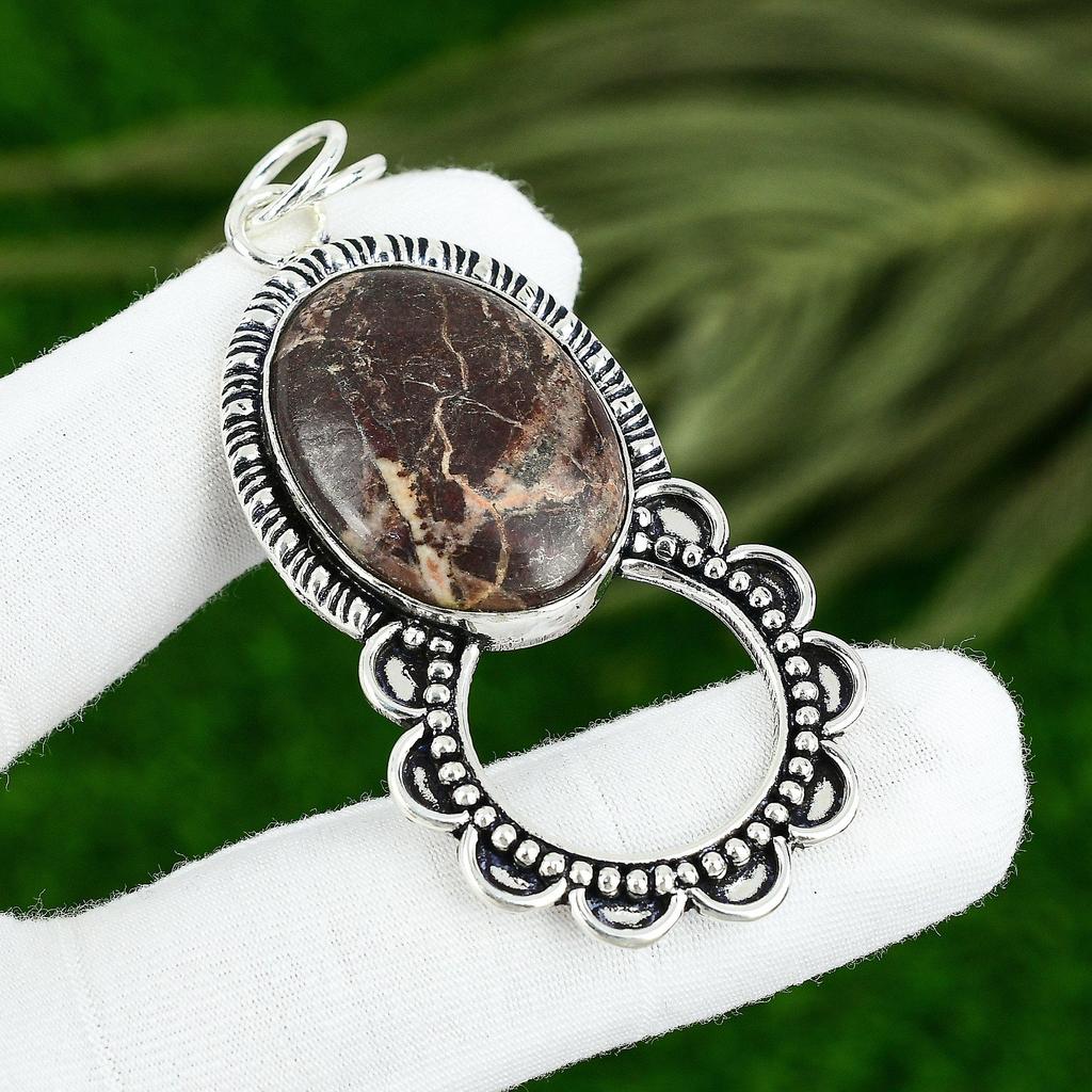 Mothers Day Sale Oval Natural Coconut Jasper Bezel Wedding Pendant 925 Silver