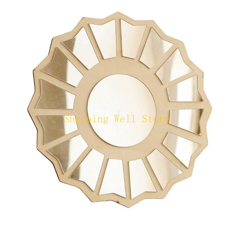 KX4B Round Flower Wooden Frame Acrylic Vanity Mirror for Wall Hanging Bedroom Bathroom Wall Decorative Vanity Mirror China Mainland