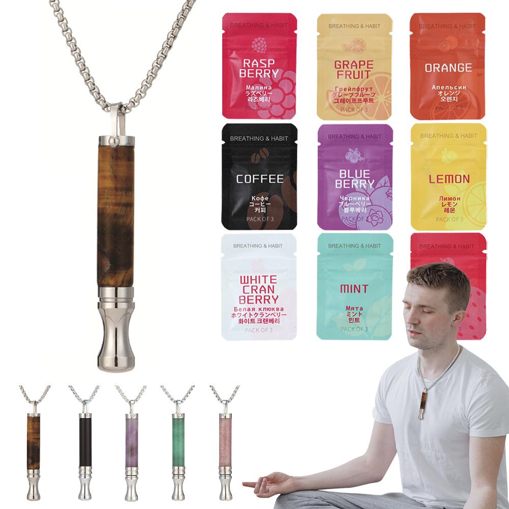 Anxiety Breathing Necklace with Resistance, Flavoured Air Wooden Breathlace, Filter Natural Essential Necklace Pendant