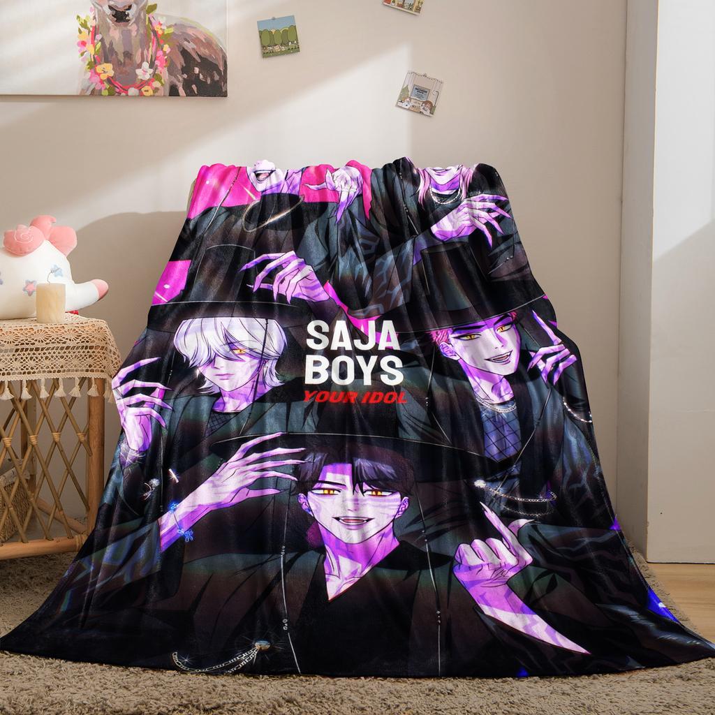 Kpop Demon Hunters Saja Boys Mystery Deken Super Warm Zacht Patroon Pluche Worpdeken Voor Meisjes Jongens Flanellen Deken