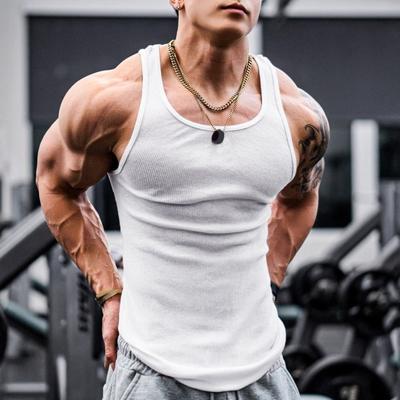Men Summer Vest O-neck Sleeveless Slim Fit Tank Tops Wide Shoulder Straps Ribbed Solid Color Casual Sports Vest Quick-Drying Fitness Top