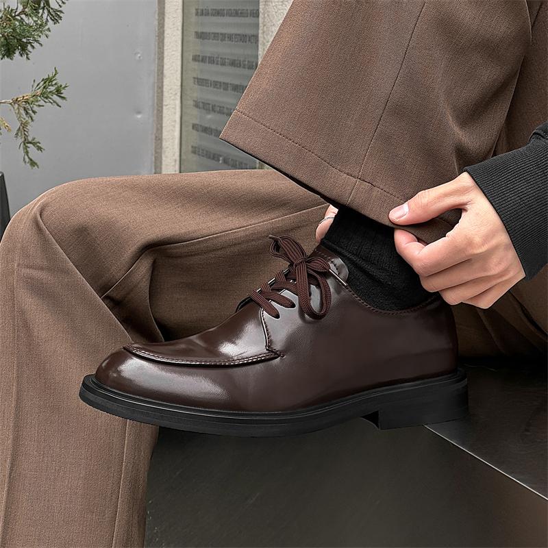 2025 Men's Fashion Business Wedding Dress Shoes Driving Black Thick Bottom Derby Shoes Trendy British Tall Men's Shoes