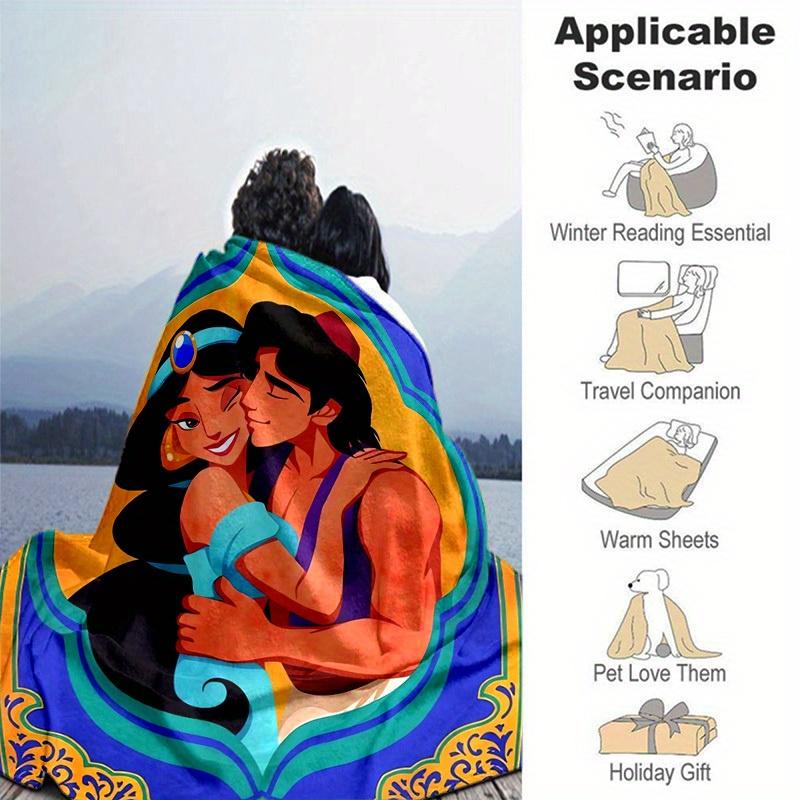 1pz Principessa Disney Jasmine & Aladdin Storia d'Amore Romantica Coperta Plaid Decorazione per la Casa, Esterno, Idea Regalo, Plaid in Flanella, Camera da Letto, Soggiorno