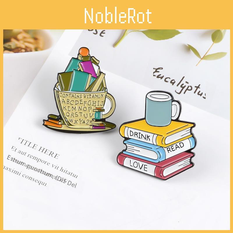 Enamel Coated Alloy Coffee Cup And Book Brooch For Eye-catching Fashion Accessories
