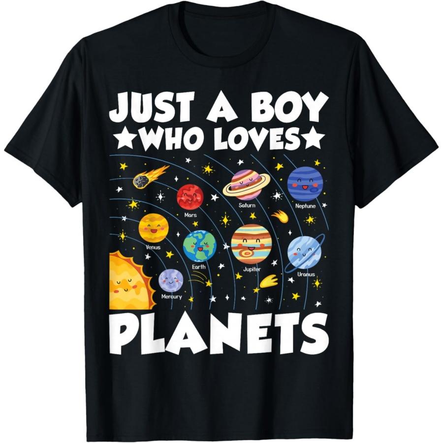 Just A Boy Who Loves Planets Solar System Space Science Geek T-Shirt XXXXXL чёрный