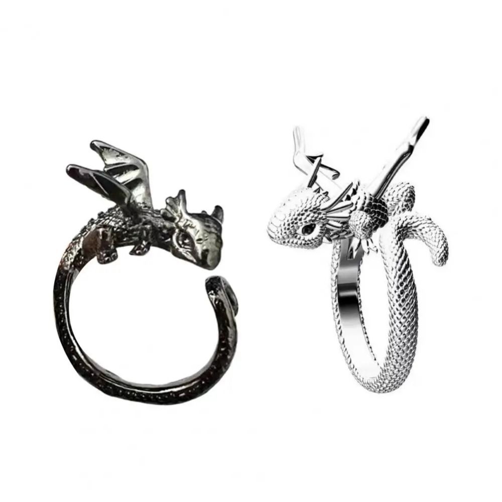 Punk Style Dragon-shape Rings Kit Animal Shaped Fashion Finger Ring Men