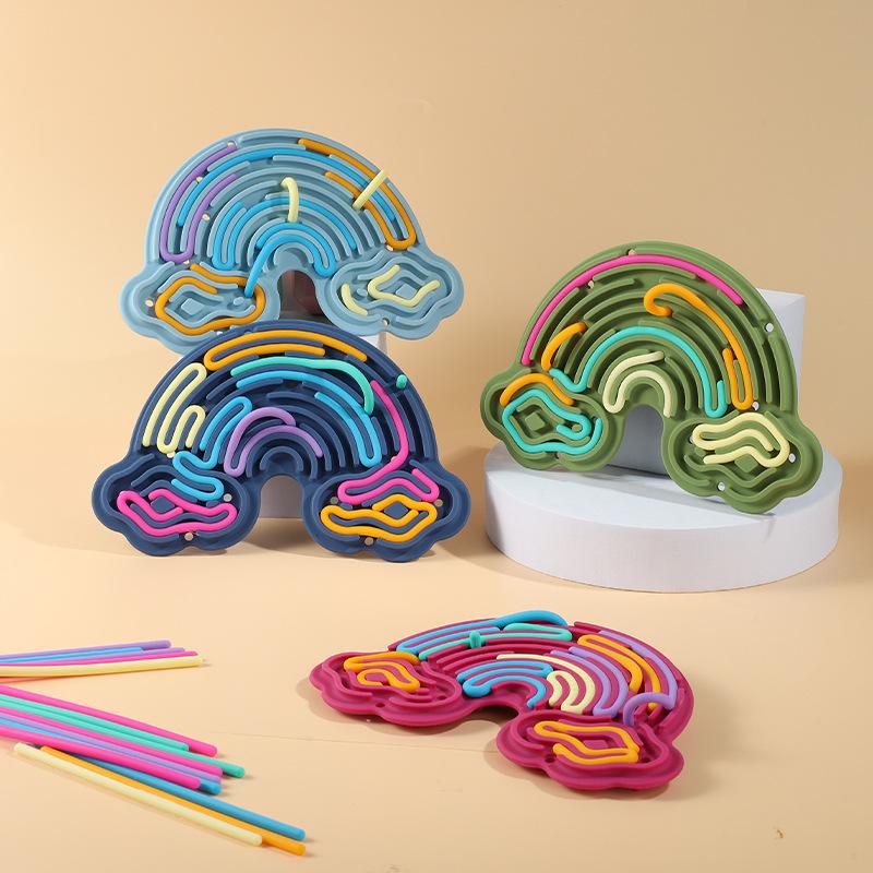 Creative Rainbow Clouds Silicone Sensory Activity Board, Color Training Toy, Double Side Busy Board, Fine Motor Skills&Fun Play