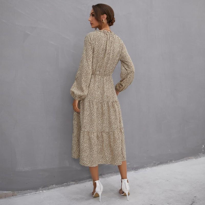 YYFS Robes décontractées à manches longues et col rond pour femmes, mode été printemps imprimé léopard