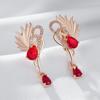 Shiny Red Natural Zircon Long Drop Earrings Women Fashion  Rose Gold Color High Quality Daily Fine Vintage Jewelry