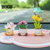 Mini Resin Car Dashboard Ornaments Cute Flower Pot Figurine, Cartoon Planter Ornament Decorative Accessories for Interior Desk Decor, Fairy