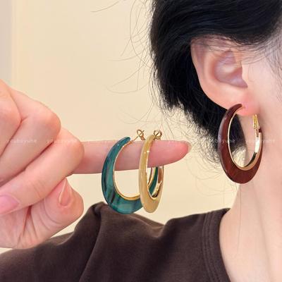 Early Autumn Hong Kong Style Retro Myer Brown Circle Earrings: Light Luxury High-End Women's Studs for a Beautiful, Elegant Look.