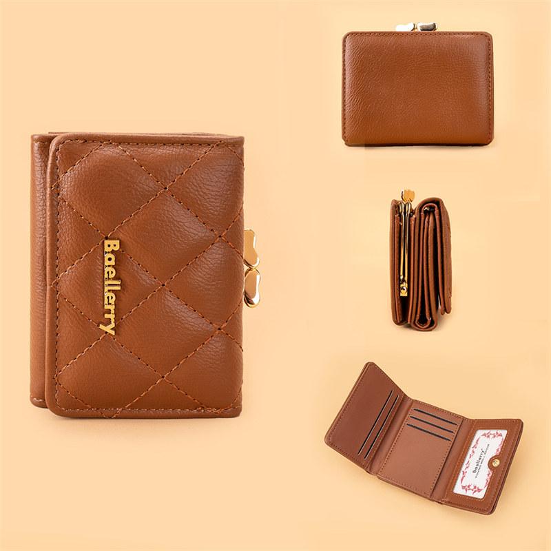 Baellerry Fashion Short Wallets for Women Artificial Leather Tri-fold Purse Classic Card Holder Money Bags